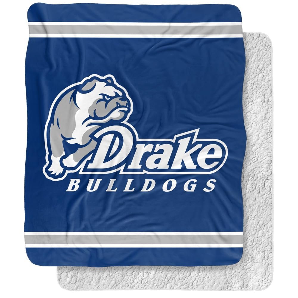 Drake University Blanket, 50"x60" Primary Logo Stripes Silky Touch Sherpa Back Super Soft Throw Blanket