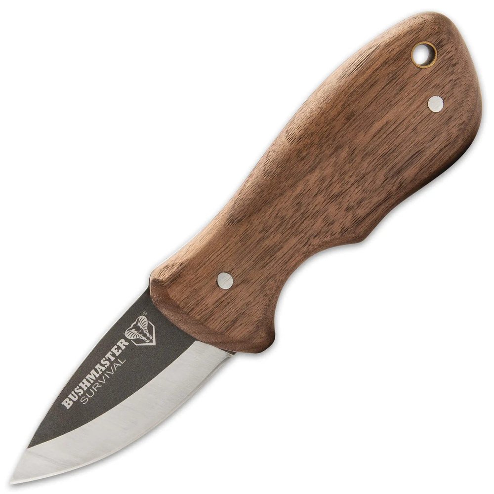 United Cutlery Bushmaster Marajo Bushcraft Knife and Sheath - 1095 High Carbon Steel Blade, Hardwood Handle, Brass Pins, Take Camping and Hunting, For Outdoor Adventures - Lenth 6 3/8