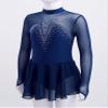 JanJean Kids Girls Figure Ice Skating Dress Long Sleeve Sparkly Rhinestone Mesh Splice Gymnastics Leotard Dress Dancewear Navy Blue 6 Years view 3