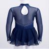 JanJean Kids Girls Figure Ice Skating Dress Long Sleeve Sparkly Rhinestone Mesh Splice Gymnastics Leotard Dress Dancewear Navy Blue 6 Years view 4