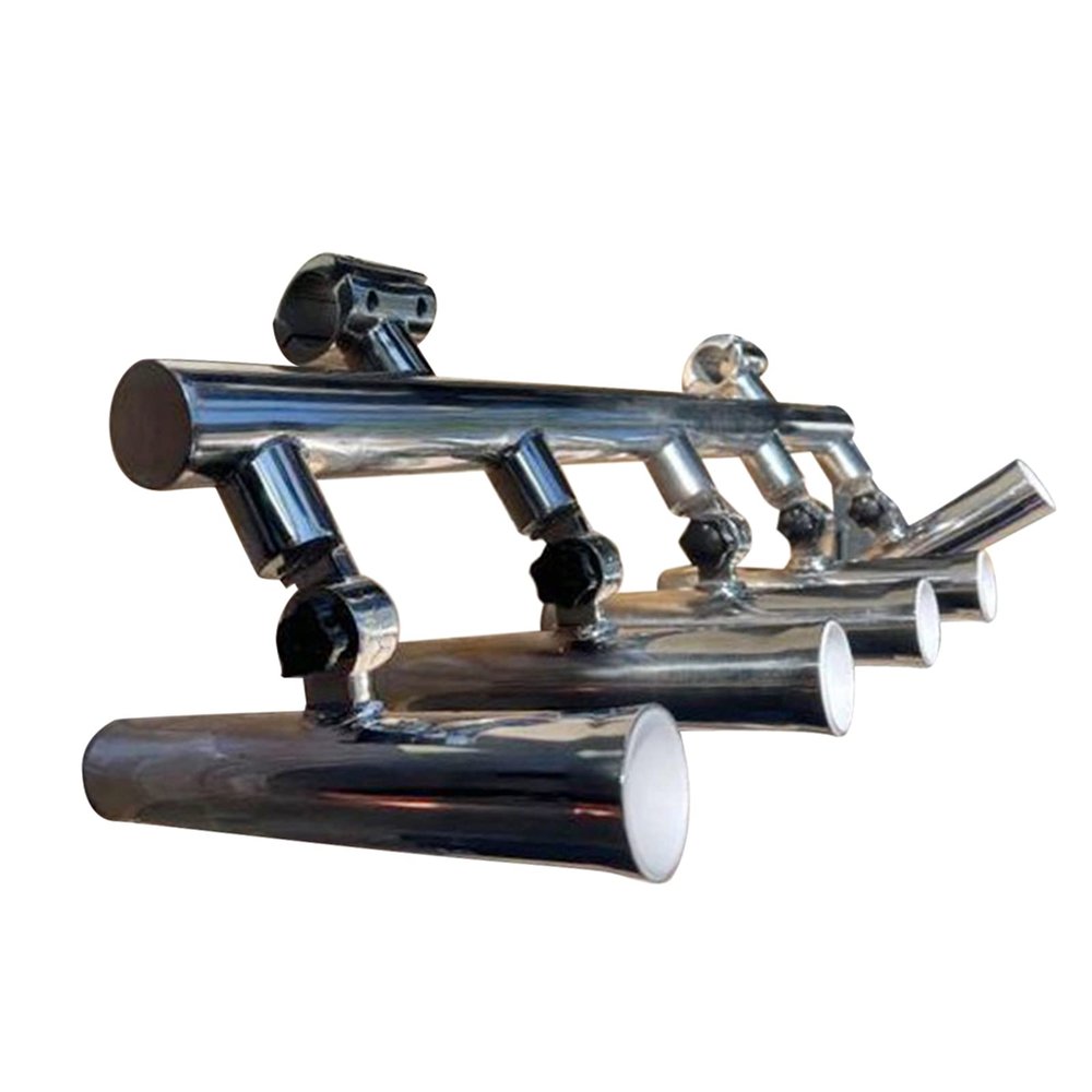 5 Rod Holders,Adjustable Stainless Steel Fishing Rod Holder 2" Clamp on 1''-1-1/4'' Rail Mount Fishing Console Boat T Top Rod Holder for Boat Rail Rod Holders