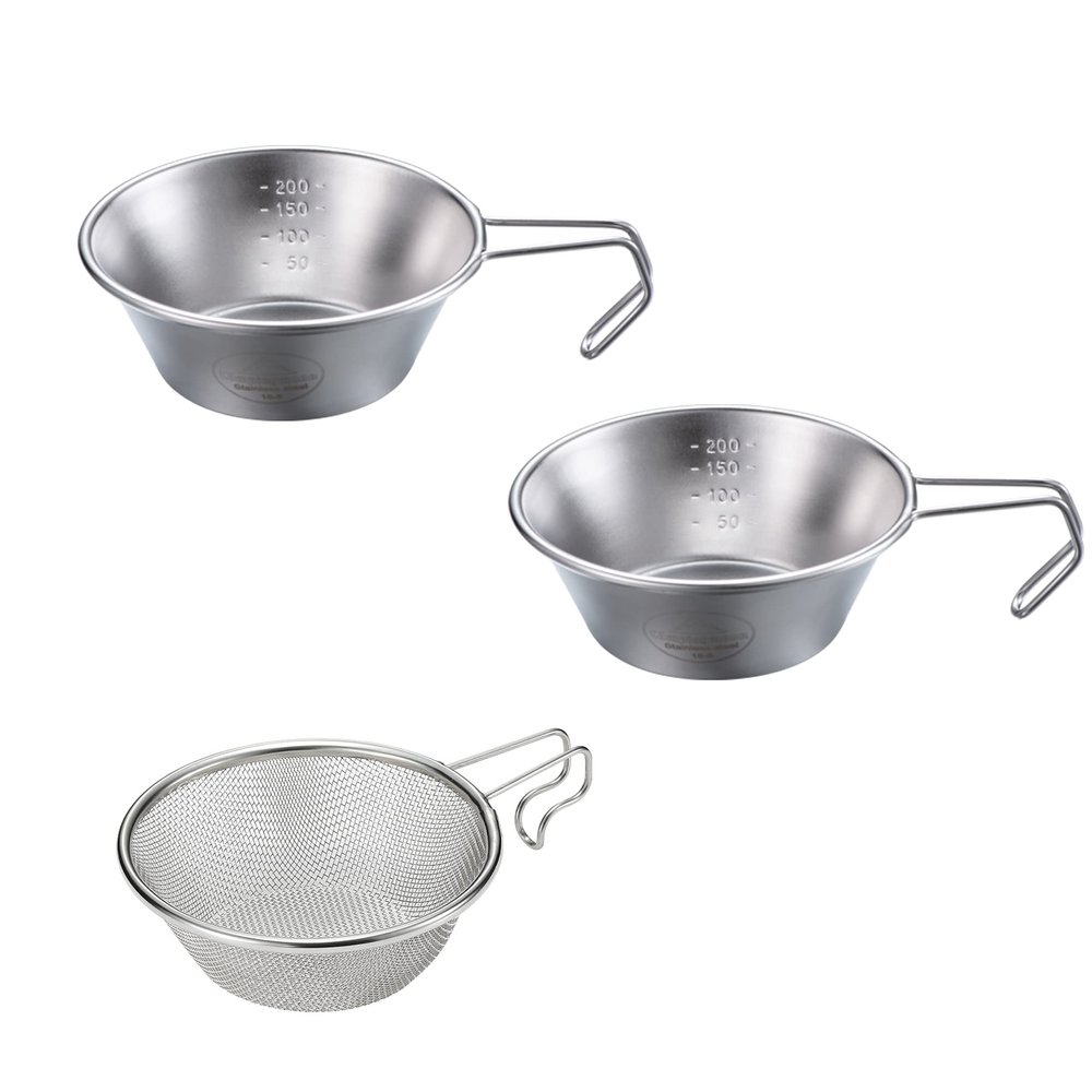 CAMPINGMOON 2pcs Set Stainless Steel Camping Sierra Cup 310ml with 1pc Colander S-220-2P/S-213