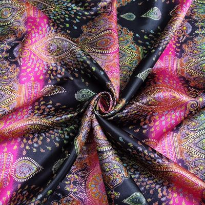100cm*148cm Soft Dress Material Charmeuse Ethnic Paisley Patchwork Satin Fabric Printed (Rose, 2 Meter)
