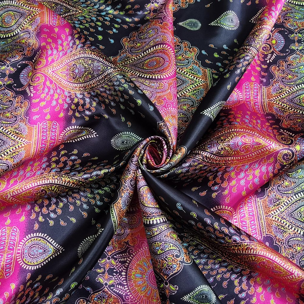 100cm*148cm Soft Dress Material Charmeuse Ethnic Paisley Patchwork Satin Fabric Printed (Rose, 2 Meter)