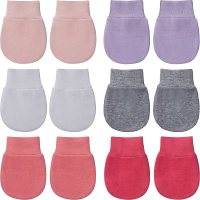 Geyoga 6 Pairs Newborn Baby Mittens No Scratch Gloves Infant Toddler Anti Scratch Essentials Unisex Cotton for 3-9 Months Girls Boys (Gray, White, Purple, Light Pink, Hot Pink, Rose Red, Solid)
