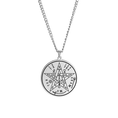 Dreamtimes Vintage Tetragrammaton Pendant Necklace Wahyeh Magical Blessed Pentagram of Solomon Amulet Stainless Steel Necklace Viking jewelry for women and men (SILVER)