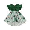 Andannby Little Sister Matching Christmas Dress Big Girl Green Santa Print Ruffle Playwear Holiday Dresses (Big Girl, 2-3 Years) view 2
