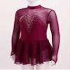 JanJean Kids Girls Figure Ice Skating Dress Long Sleeve Sparkly Rhinestone Mesh Splice Gymnastics Leotard Dress Dancewear Burgundy 10 Years view 4