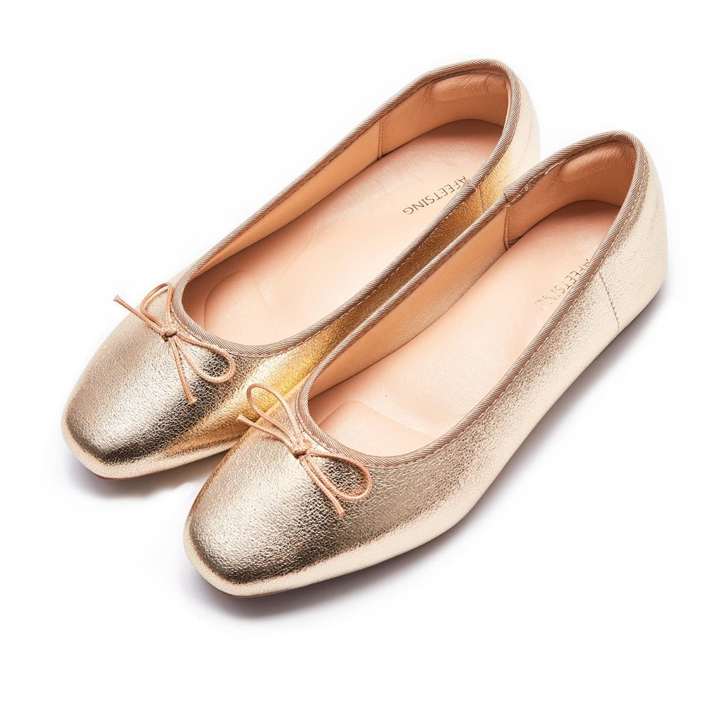 AFEETSING Women's Round Toe Ballet Flats Comfortable Bow Dressy Flats Shoes for Women (A-Gold, Numeric_8_Point_5)