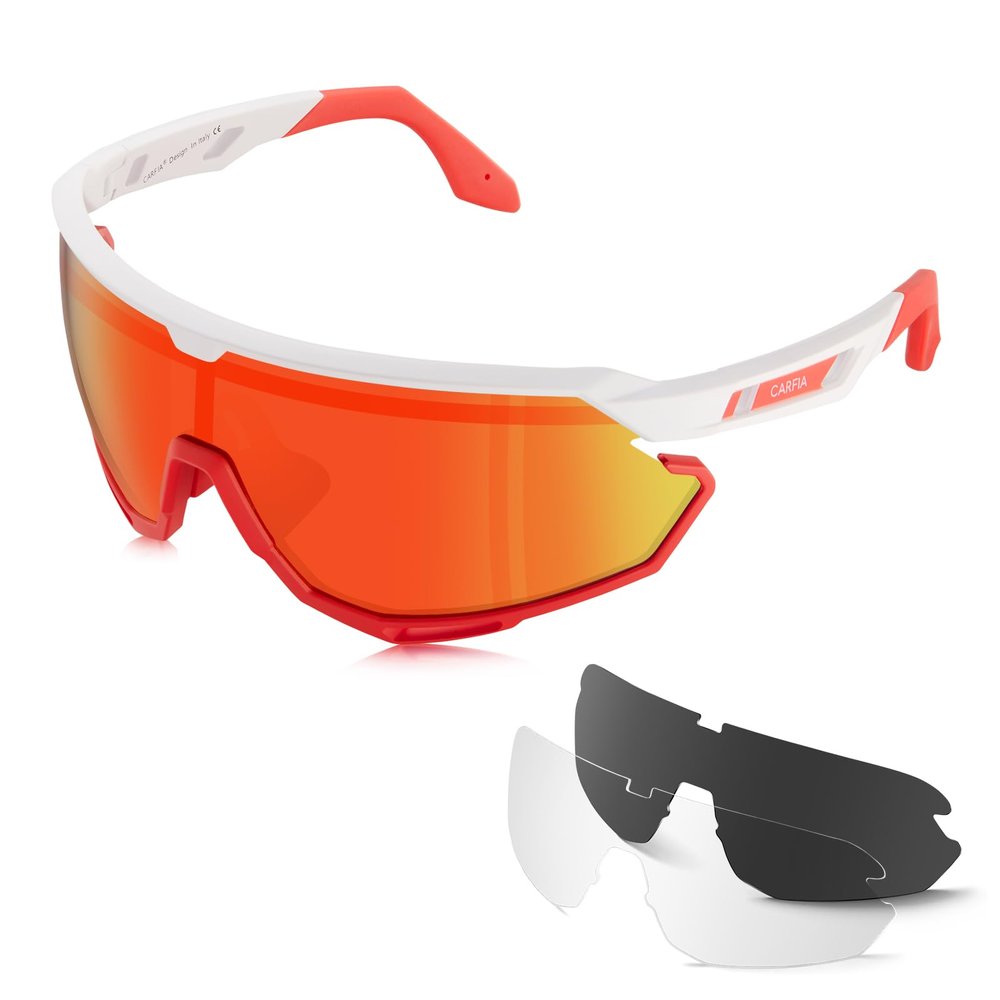 CARFIA Polarized Cycling Sunglasses for Men - 3 Interchangeable Lenses UV400/Shockproof/HD Vision CA5390
