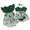 Andannby Little Sister Matching Christmas Dress Big Girl Green Santa Print Ruffle Playwear Holiday Dresses (Little Girl, 18-24 Months) view 1