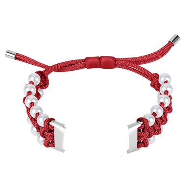 Pearl Bracelet Band: Adjustable Beaded Strap Wristband- Braided Gemstone Band Replacement Compatible with Fitbit Luxe (Red)