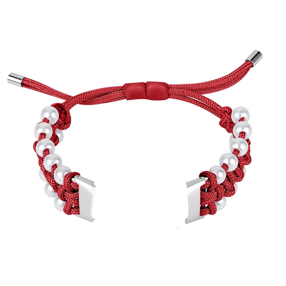 Pearl Bracelet Band: Adjustable Beaded Strap Wristband- Braided Gemstone Band Replacement Compatible with Fitbit Luxe (Red)