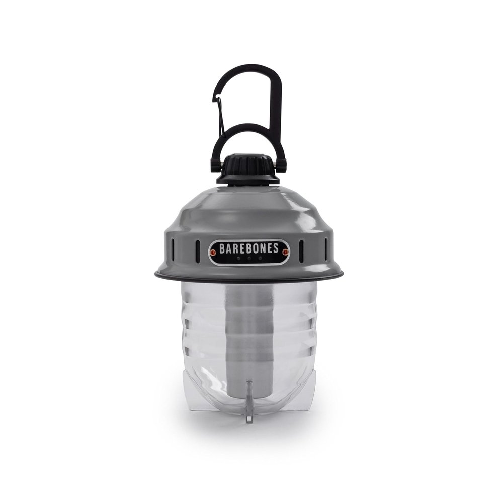 Barebones Beacon Hanging Light State Grey, Rechargeable LED Camping Lantern with Adjustable Brightness Weatherproof Vintage-Style Hanging Lantern for Outdoor Adventures and Year-Round Use