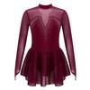 JanJean Kids Girls Figure Ice Skating Dress Long Sleeve Sparkly Rhinestone Mesh Splice Gymnastics Leotard Dress Dancewear Burgundy 8 Years view 1