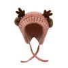 AIBEARTY Cute Deer Elk Antlers Baby Hat Winter Warm Plush Knitted Ear Warmer Bonnet Boys Girls Cap Beanie with Chin Strap Pink view 1