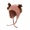 AIBEARTY Cute Deer Elk Antlers Baby Hat Winter Warm Plush Knitted Ear Warmer Bonnet Boys Girls Cap Beanie with Chin Strap Pink view 2