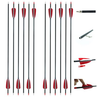 6Pcs/12Pcs Archery 30Inch Carbon Training Hunting Arrows Archery Target Practice Real Feather Nock Tail Removable Nock & Tips Points Carbon Arrow for Recurve Long Bows and Compound Bow (12pcs)
