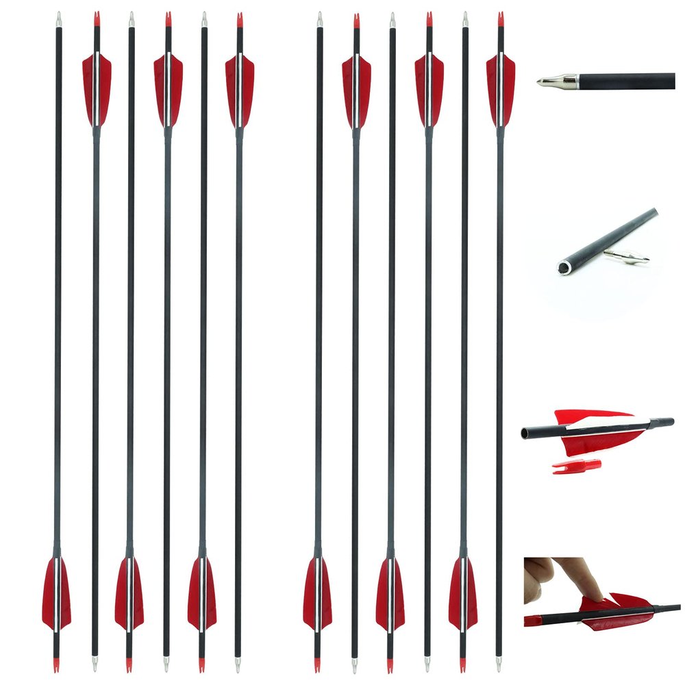 6Pcs/12Pcs Archery 30Inch Carbon Training Hunting Arrows Archery Target Practice Real Feather Nock Tail Removable Nock & Tips Points Carbon Arrow for Recurve Long Bows and Compound Bow (12pcs)