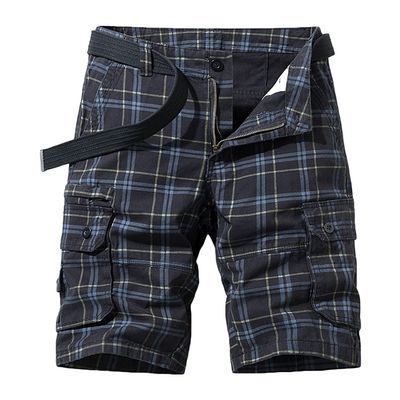 Casual Cargo Plaid Shorts for Men Print Twill Cotton Tactical Work Shorts Stretch Comfor t Summer Outdoor Shorts (Black,29)