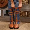 Hbeylia Vintage Mid Calf Combat Boots For Women Flower Design Ethnic Goth Leather Lace Up Steel Toe Chunky Low Heels Western Cowboy Cowgirls Boots Mid-Century Knight Riding Tall Dress Boots For Ladies view 3