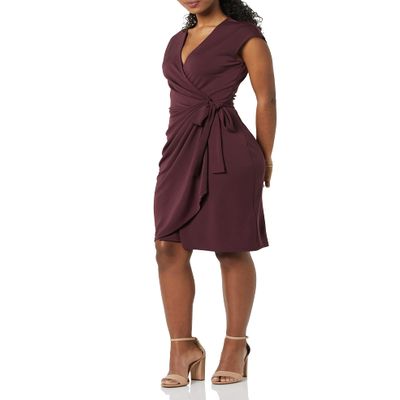 Amazon Essentials Women's Classic Cap Sleeve Wrap Dress (Available in Plus Size), Burgundy, X-Large