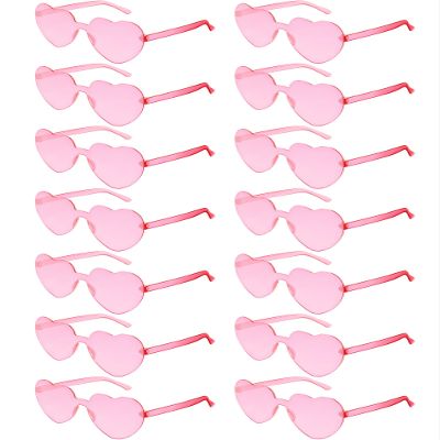 Flutesan 42 Pairs Valentine's Day Heart Shaped Sunglasses Bulk for Women Y2k Trendy Rimless Clear Heart Party Favor Glasses(Pink)