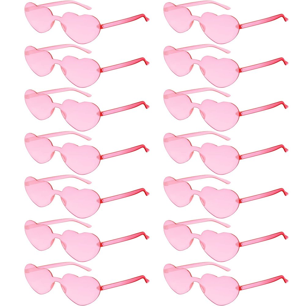 Flutesan 42 Pairs Valentine's Day Heart Shaped Sunglasses Bulk for Women Y2k Trendy Rimless Clear Heart Party Favor Glasses(Pink)