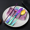 Boulder Bee | Travel Utensils Set | Reusable Camping Cutlery Set | Stainless Steel Flatware Set | Portable Silverware Set with Case | Includes Knife/Fork/Spoon/Straw/Cleaning Cloth/Case (Rainbow) view 4