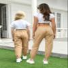 AOWKULAE Big Girls Cargo Pants, Drawstring Elastic Waist Loose Tapered Cargo Jogger Pants with Multi Pockets for Girl, Khaki, 14-16 Years = Tag 180 view 3