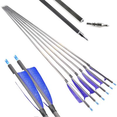 AMEYXGS 34 Inch Carbon Arrows 400 Spine Hunting Arrows with Removable Tips and 4 Turkey Feather Target Practice Arrow for Compound & Recurve & Long Bow 6/12 Pcs (Blue, 12 pcs)