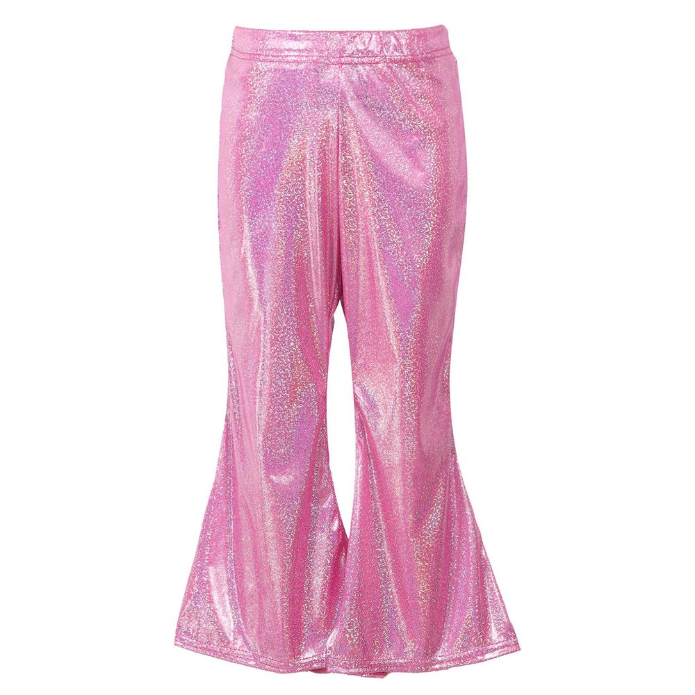 FEESHOW Toddler Baby High Waist Bell Bottoms Casual Outfits Girls Kids Denim Flared Pants Ruffled Wide Leg Trouser A Rose Red 7-8 Years