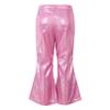 FEESHOW Toddler Baby High Waist Bell Bottoms Casual Outfits Girls Kids Denim Flared Pants Ruffled Wide Leg Trouser A Rose Red 7-8 Years view 2