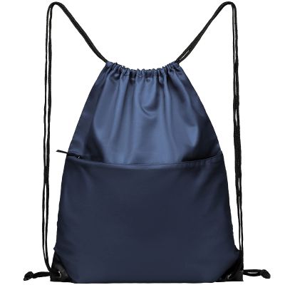 BuyAgain Drawstring Backpack Sports Water Resistant String Bag Sport Gym Sackpack for Women Men Large with Zipper, Navy