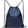 BuyAgain Drawstring Backpack Sports Water Resistant String Bag Sport Gym Sackpack for Women Men Large with Zipper, Navy view 1
