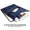 BuyAgain Drawstring Backpack Sports Water Resistant String Bag Sport Gym Sackpack for Women Men Large with Zipper, Navy view 4