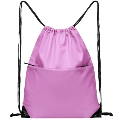 BuyAgain Drawstring Backpack Sports Water Resistant String Bag Sport Gym Sackpack for Women Men Large with Zipper, Pink