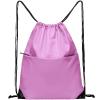BuyAgain Drawstring Backpack Sports Water Resistant String Bag Sport Gym Sackpack for Women Men Large with Zipper, Pink view 1