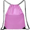 BuyAgain Drawstring Backpack Sports Water Resistant String Bag Sport Gym Sackpack for Women Men Large with Zipper, Pink view 2