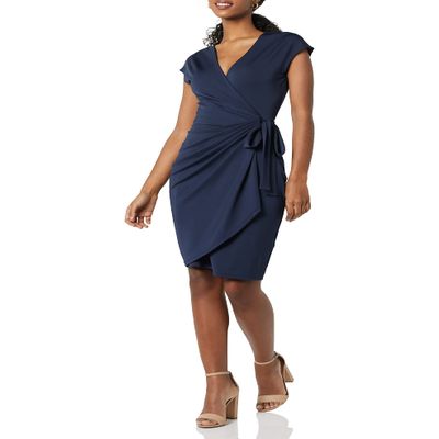 Amazon Essentials Women's Classic Cap Sleeve Wrap Dress (Available in Plus Size), Navy, X-Small