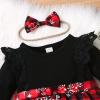 1st Christmas Outfit Newborn Baby Girl Flutter Lace Long Sleeve Top Floral Skirt Bodysuit Xmas Dress Headband (Red-Plaid, 9-12 Months) view 4