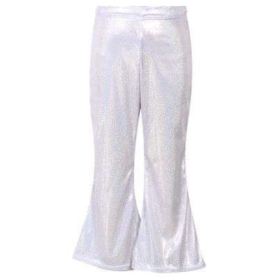 FEESHOW Toddler Baby High Waist Bell Bottoms Casual Outfits Girls Kids Denim Flared Pants Ruffled Wide Leg Trouser A Silver 9-11 Years