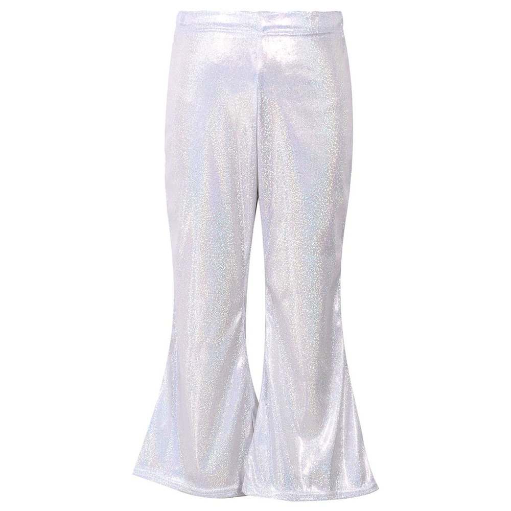 FEESHOW Toddler Baby High Waist Bell Bottoms Casual Outfits Girls Kids Denim Flared Pants Ruffled Wide Leg Trouser A Silver 9-11 Years