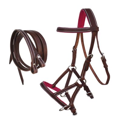 CHALLENGER Horse Western Leather Pink Padded Bitless Sidepull Bridle w/Reins 77RS32PK