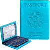 Passport Holder Cover Wallet Case RFID Blocking Leather Card Slot Travel Accessories Documents Organizer Protector for Women Men, Sky Blue view 1