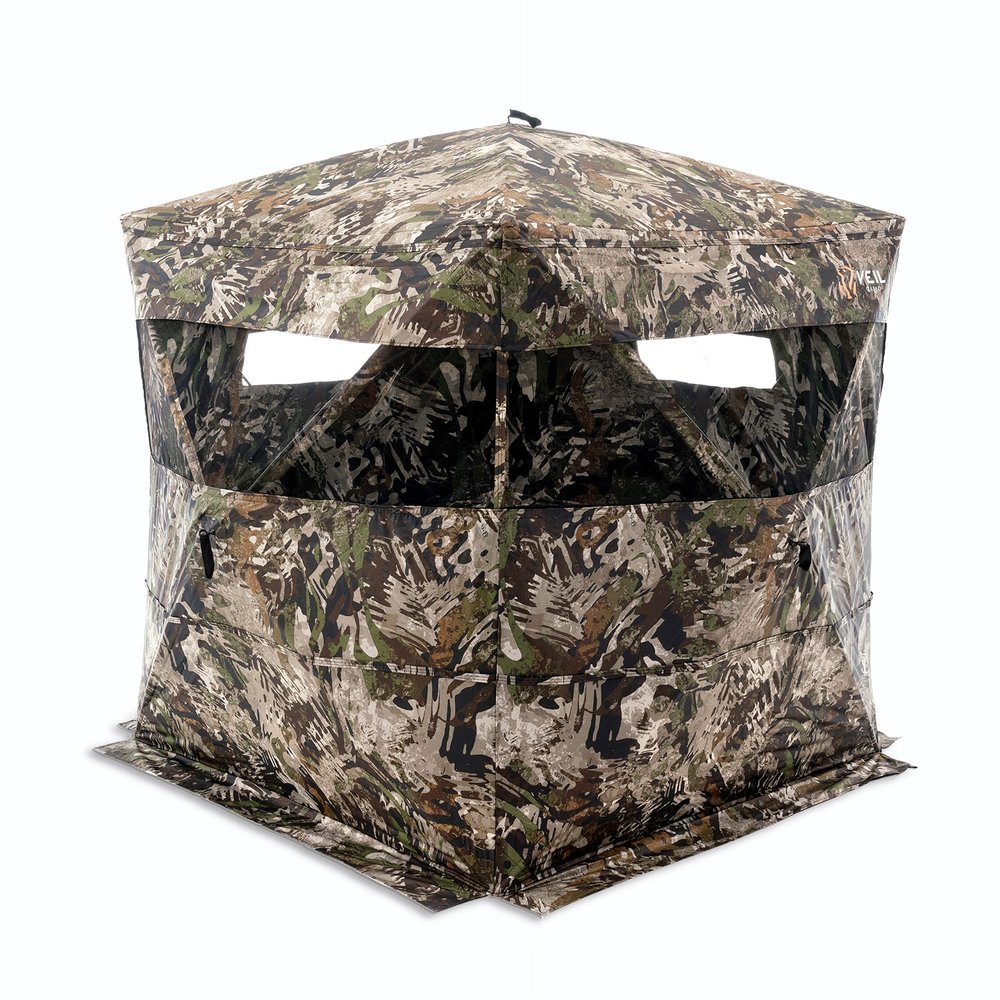 VEIL CAMO VC180 3-Person Hub Blind with Panoramic Windows Ground Blind for Deer & Turkey Hunting, 180-Degree Panoramic Window, Water Resistant, Durable & Heavy-Duty Design, Silent Closure Door
