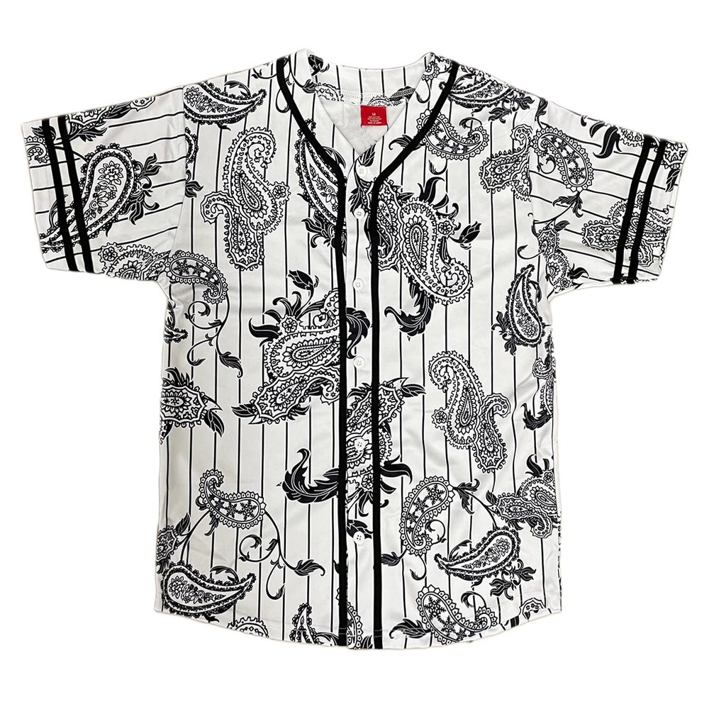 AIRNINE Men's Bandana Print Baseball Jersey Button Down Shirts (S to 5XL) (White_J51, 3X-Large)