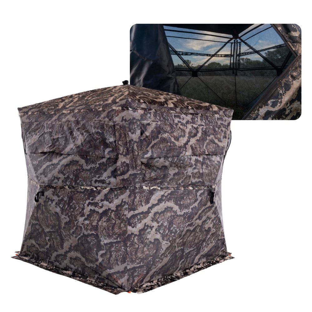 VEIL CAMO VC300 3-Person Hub Blind Tru-View Ground Blind for Deer Hunting, 270-Degree View, Water Resistant, Durable 5-Hub Design, Backpack Carry Bag, Silent Slide Window Panels