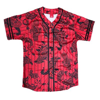 AIRNINE Men's Bandana Print Baseball Jersey Button Down Shirts (S to 5XL) (Red_J51, Small)