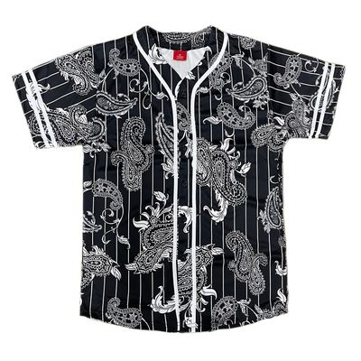 AIRNINE Men's Bandana Print Baseball Jersey Button Down Shirts (S to 5XL) (Black_J51, Small)